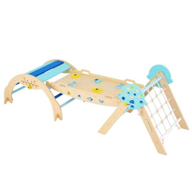 Costway Σύστημα Αναρρίχησης Τριγώνου με Τόξο & Ράμπα & Πτυσσόμενη Σκάλωμα Montessori – Παιχνίδι Ζούγκλας 56 x 204 x 53 εκ TS10320BL