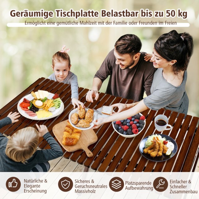 Costway Πτυσσόμενο Τραπέζι Κάμπινγκ από Μπαμπού για Εξωτερικές Δραστηριότητες NP10787CF