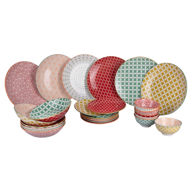 Villa DEste  Σετ πιάτων 24 τεμαχίων από πορσελάνη για 6 άτομα με διπλό σχέδιο Confusion in Colors 5922462