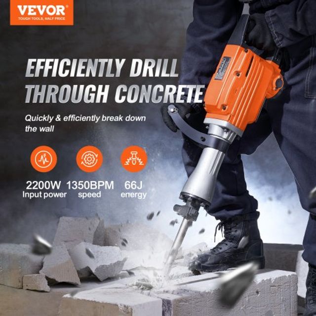 VEVOR Ηλεκτρικό Σφυρί Κατεδάφισης 2200W με 6 Καλέμια DXDHYCJZPZNCPZNSBV2