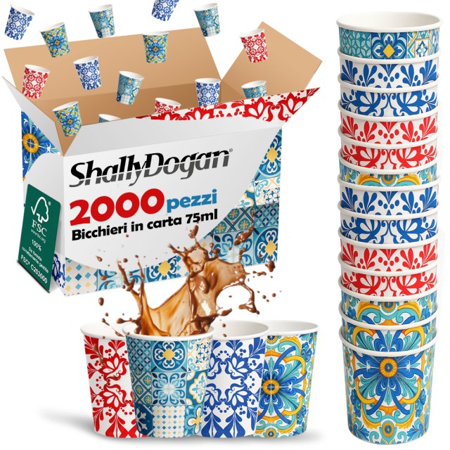 Shally Dogan 2000 Μονόχρηστα Ποτηράκια Καφέ με Διακόσμηση Μαϊολίκα 75ml Χρήση και Απόρριψη 02001602