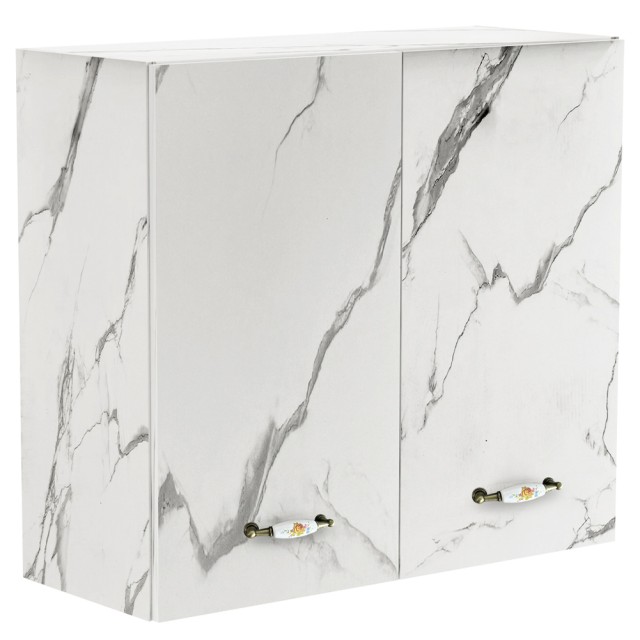 Shally Dogan Διπλό Κρεμαστό Ντουλάπι Κουζίνας 80 x 72 x 32 cm Λευκό Μάρμαρο Εφέ 02842547
