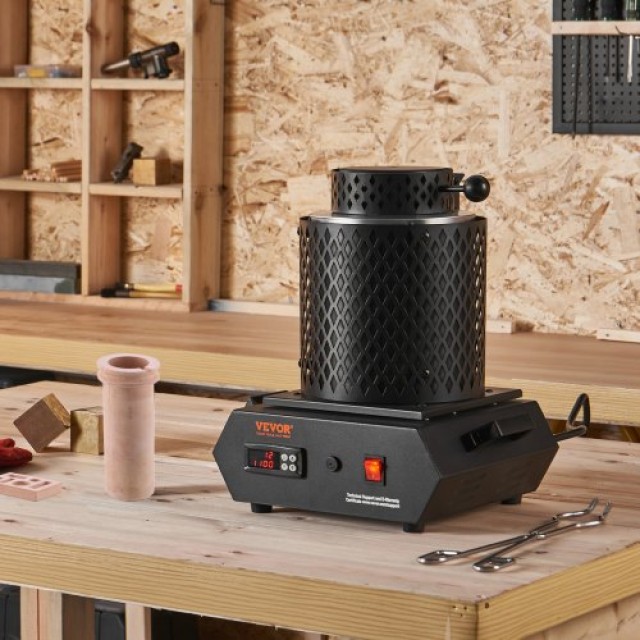 VEVOR Ηλεκτρικός Κλίβανος Τήξης Μετάλλων 1350W, 1150°C με Ψηφιακό Έλεγχο, Κεραμικοί Χωνευτήρια 1kg & 3kg, Λαβίδες & Γάντια για Χρυσό, Ασήμι, Αλουμίνιο, Χαλκό DRJLCGTCGGHS05CHA001V2