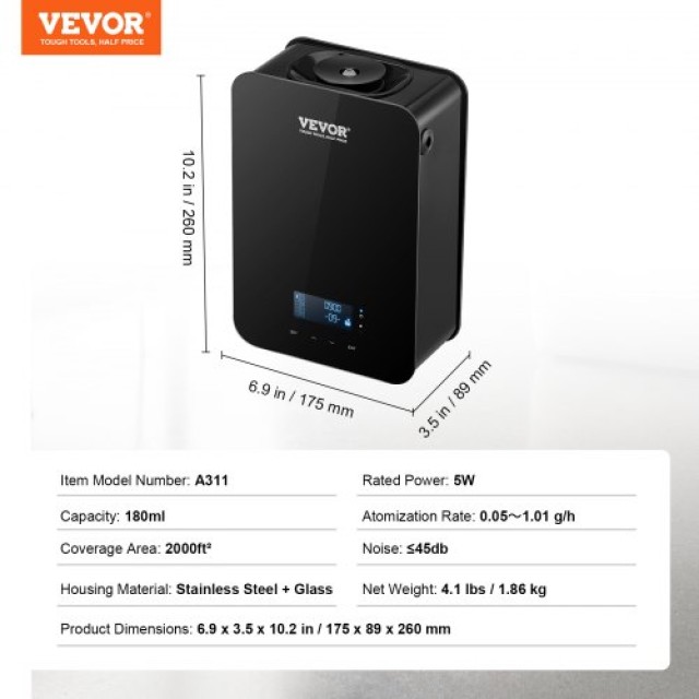 VEVOR Συσκευή Αρωματισμού Χώρου 180ML για 186 τ.μ. Χωρίς Νερό GBSLSXXJ180LLWFYJV2