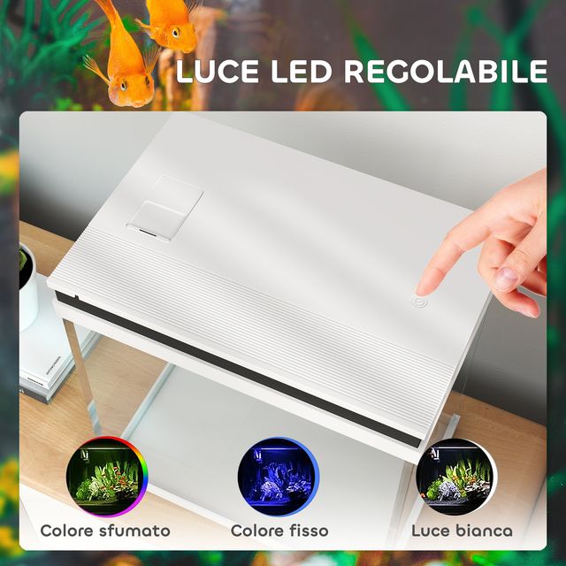 PawHut Ενυδρείο για Χρυσόψαρα 26L με Φώτα LED, Σύστημα Φιλτραρίσματος και Αντλία Νερού, 38x26x38 cm, Λευκό D61-005V91WT