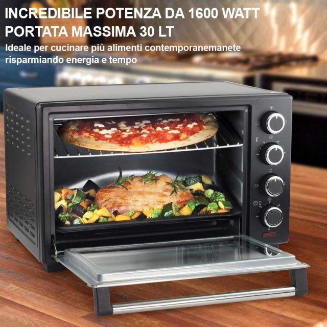 BAKAJI Forno Fornetto Ηλεκτρικός Φούρνος Αέρα 30L 1600W με Εσωτερικό Φωτισμό, Χρονοδιακόπτη και Γυριστήρι 02839789