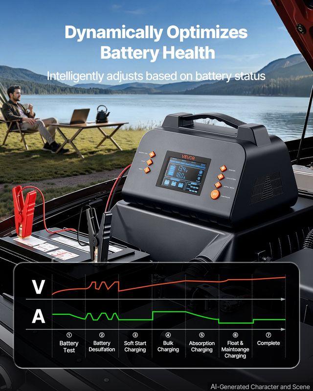 VEVOR Έξυπνος Φορτιστής Μπαταριών 20A 6V/12V/24V για Λιθίου, LiFePO4 και Μολύβδου-Οξέος με Οθόνη LCD TSLDQSCDQAJ2DE09S001V2