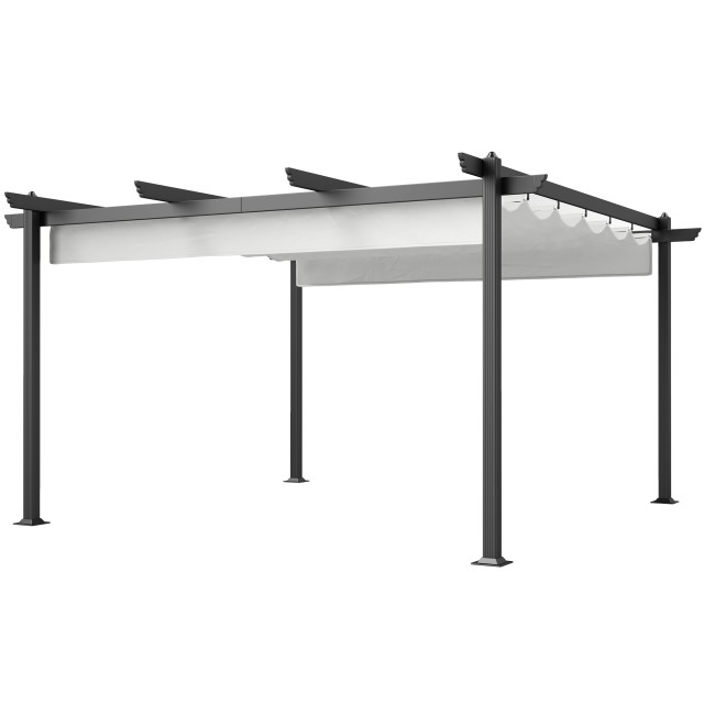 Outsunny  Πέργκολα Gazebo 4x4 μ με ανασυρόμενη οροφή, 8 βίδες και 8 πασσάλους από αλουμίνιο, πολυεστέρα και μέταλλο, λευκό.  84C-567V00WT