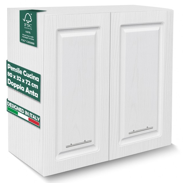 Shally Dogan Κρεμαστό Ντουλάπι Κουζίνας με Διπλή Πόρτα τοίχου από Λευκό Φυσικό Ξύλο 02001642