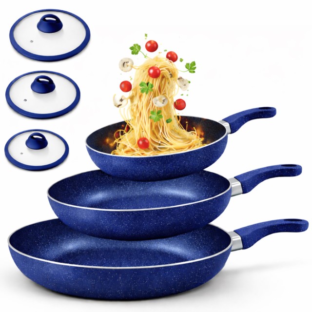 BAKAJI Σετ 6 Τεμαχίων Μπλε Αλουμινένια Τηγάνια με Καπάκι για Όλες τις Εστίες 02002013