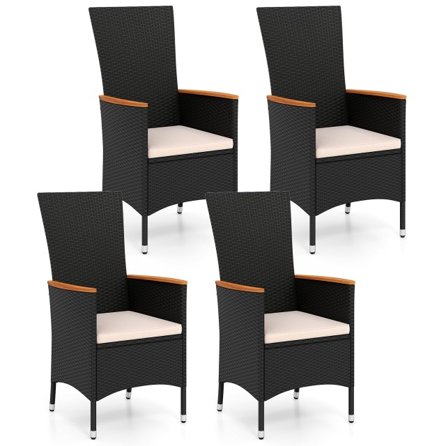 Costway Σετ 4 καρέκλες κήπου από ρατάν με μαξιλάρια καθίσματος, ψηλή πλάτη, έως 180 κιλά, μπεζ, 107 x 58 x 62 cm HW74931WH-4