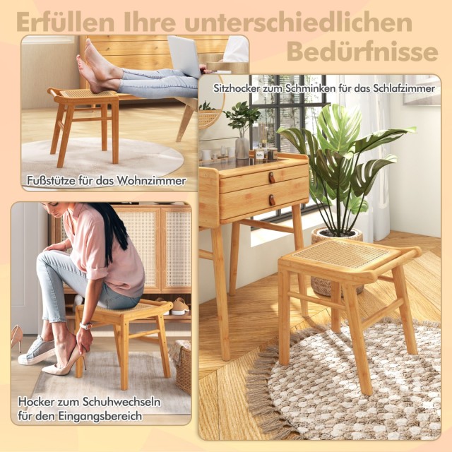 Costway  Πολυλειτουργικό Σκαμπό Μακιγιάζ από Μπαμπού με Επιφάνεια Ρατάν JV11088NA