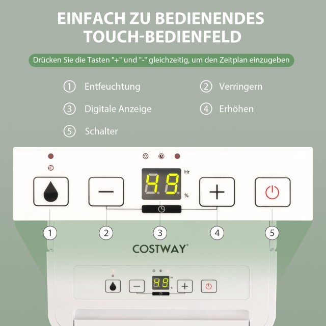 Costway Αφυγραντήρας 12L/Ημέρα με Χρονοδιακόπτη 24Ω & Δοχείο Νερού 2,2L για Χώρους 10-15 m². ES10396DE-WH