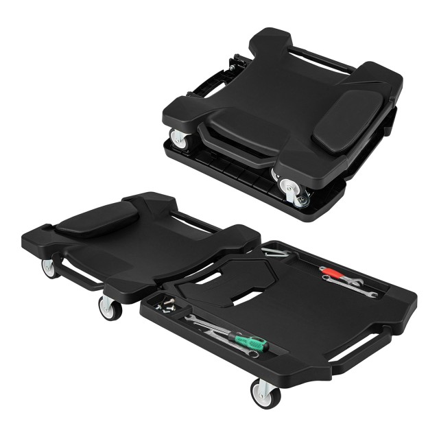 Costway 108 εκ Πτυσσόμενο Συνεργατικό Καρότσι Εργασίας με Μαξιλάρι Κεφαλής Μαύρο AU10053BK