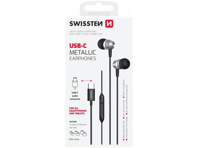 SWISSTEN Μεταλλικά Ακουστικά USB-C, Μαύρα 8595217487390