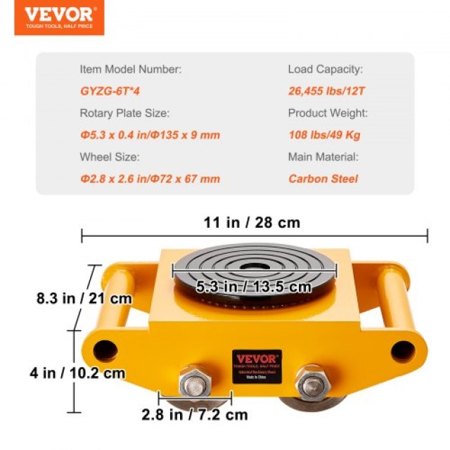 VEVOR 4PCS Βαρέως Τύπου Καρότσι Μεταφοράς Μηχανημάτων 12T  GYXTKHSGFG46TAFK1V0