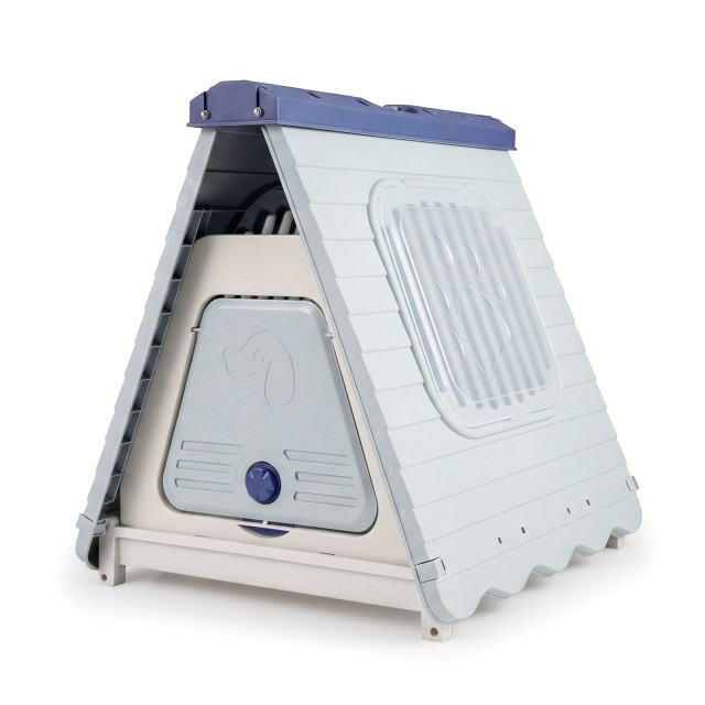 Costway Πτυσσόμενο πλαστικό σπιτάκι σκύλου εξωτερικού χώρου με παράθυρα αερισμού, μπλε, 68 x 60 x 72 cm PU10107BL