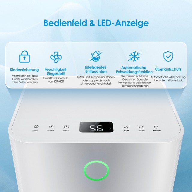 Costway Αφυγραντήρας Υψηλής Απόδοσης με Χωρητικότητα 15L/Ημέρα και Έξυπνο Πίνακα Ελέγχου για Χώρους έως 15㎡ ES10103DE-WH