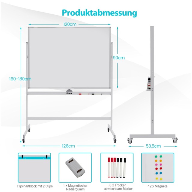 Costway Μαγνητικός διπλής όψης πίνακας με ρόδες για την τάξη, το γραφείο και το σπίτι. CB10389WH