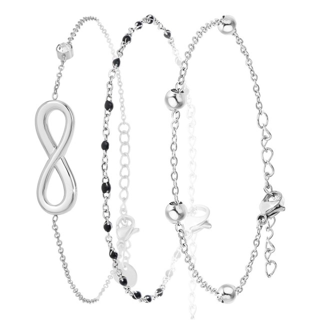 So Charm Σετ 3 Βραχιόλια Infinity διακοσμημένα με Κρύσταλλα Swarovski, Ασημί BS3023+B2381N+B2371D