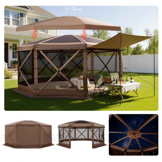 VEVOR Οθόνη Popup Gazebo 3.6x3.6μ, 8-πλευρο Καταφύγιο Camping με Σάκο Μεταφοράς, Καφέ TMZPXKTMK8M1MXCBH001V0