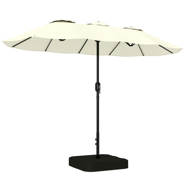 Outsunny Διπλή ομπρέλα κήπου 3 x 1,5 μ. με 12 ακτίνες, μανιβέλα, σταυρωτή βάση και σακιά, από μέταλλο και πολυεστέρα, μπεζ 84D-517V00BG