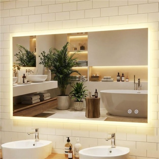 Costway Καθρέφτης μπάνιου με φωτισμό, λειτουργία αφής, μνήμη και αντιθαμβωτική λειτουργία 3 x 70 x 120 cm BA8427