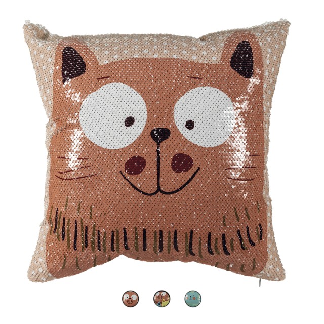 Galileo Διακοσμητικό μαξιλάρι 40x40 εκ με παγιέτες και σχέδιο γάτας, αφαιρούμενο κάλυμμα με φερμουάρ 5901367 Τυχαία Επιλογή Χρωμάτων