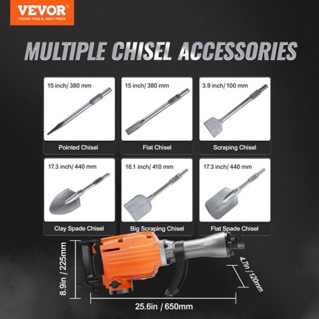 VEVOR Ηλεκτρικό Σφυρί Κατεδάφισης 2200W με 6 Καλέμια DXDHYCJZPZNCPZNSBV2