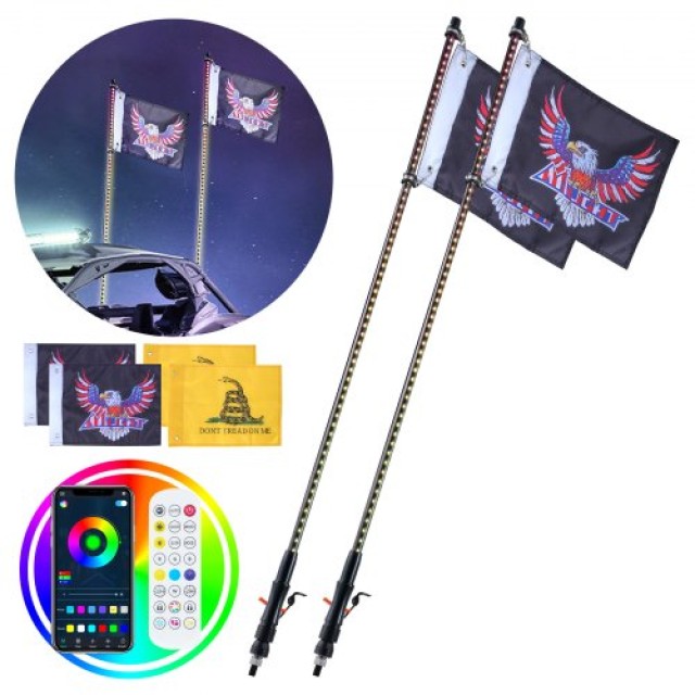 VEVOR Φωτιστικό LED Μαστίγιο 2PCS 3FT RGB με Σημαία και Τηλεχειριστήριο για ATV UTV RZR NBKJPPTDZ3YC08D12V9