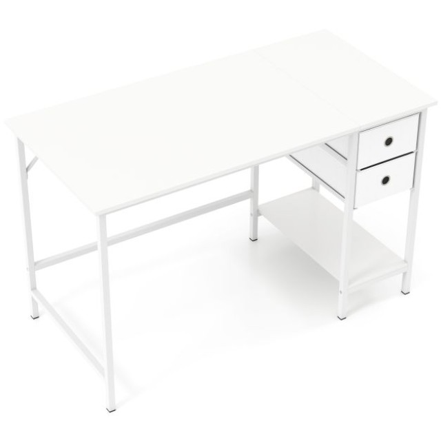 Costway Γραφείο Υπολογιστή με 2 Υφασμάτινα Συρτάρια και Ράφι, Μεταλλικό Σκελετό, Λευκό, 120 x 60 x 75 cm JV13678WH