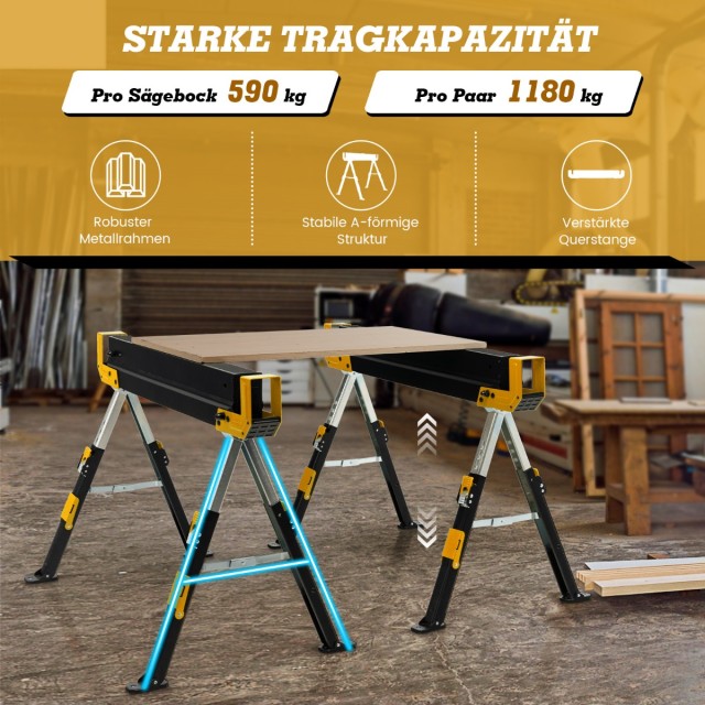 Costway  Ρυθμιζόμενος Εργαλειοφορέας έως 1180 kg Αναδιπλούμενος Σαγματοποιός Κίτρινο+Μαύρο 109 x 8 x 15 εκ. TJ10001YW