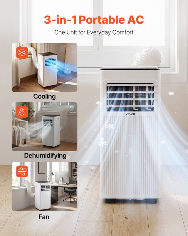 VEVOR Φορητό Κλιματιστικό 7000 BTU / 2 kW 3 σε 1 με Οθόνη Αφής LED, Τηλεχειριστήριο και Χρονοδιακόπτη 24 Ωρών, Λειτουργίες Ψύξης, Αφύγρανσης και Ανεμιστήρα, Λευκό, Ενεργειακή Κλάση A BXSKDOZKDL709AKMP001V2