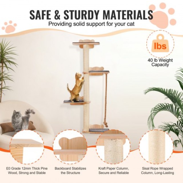 Ράφια Γάτας Τοίχου VEVOR με Πλατφόρμα - Δεντρόσχημο Έπιπλο Γάτας  GDSBGSMPJSM2EOFXYV0