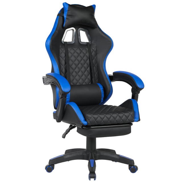 BAKAJI Μπλε Καρέκλα Gaming με Υποπόδιο Εργονομική Ρόδες Ρυθμιζόμενο Ύψος 02842864
