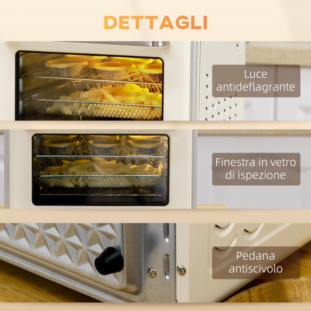 HOMCOM Μίνι Ηλεκτρικός Φούρνος 20L με Αερισμό 1400W, Ζεστό Αέρα και Αξεσουάρ, Κρέμα 800-152V90CW