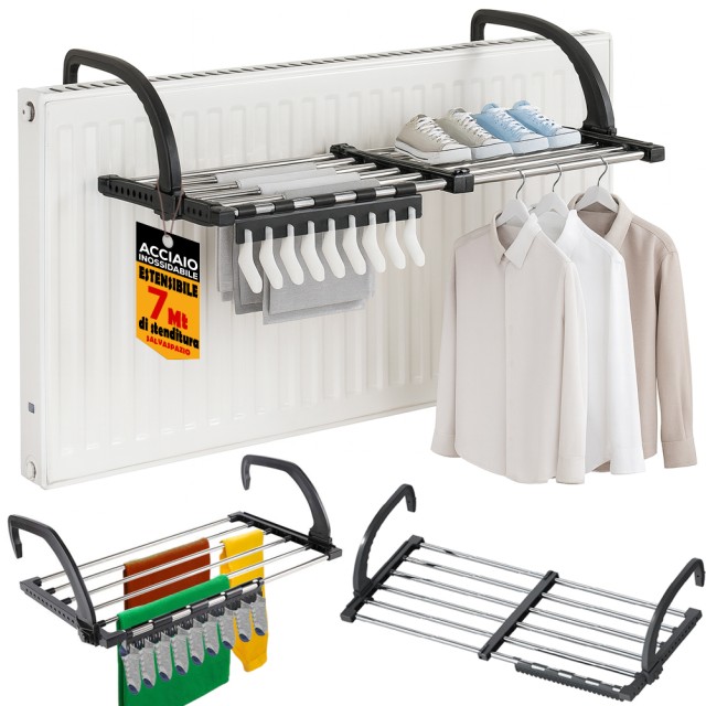 BAKAJI Πτυσσόμενη Αναδιπλούμενη Εξοικονόμησης Χώρου Απλώστρα Ρούχων για Μπαλκόνι Παράθυρο 02842725