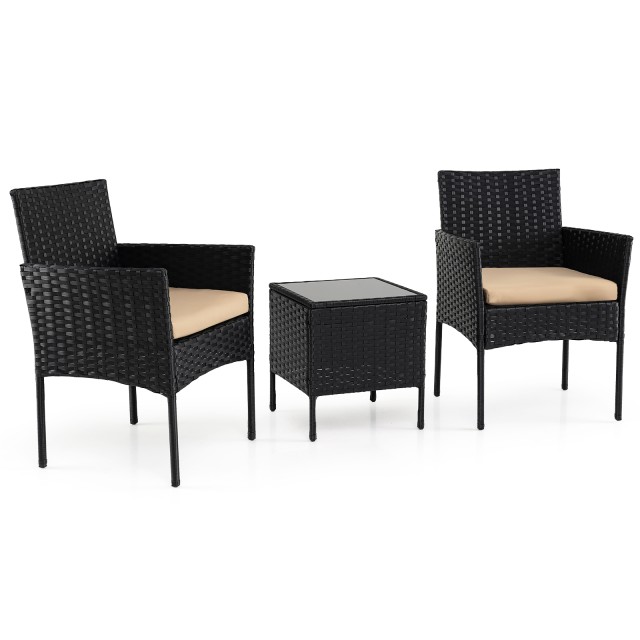 Costway Σετ επίπλων μπαλκονιού 3 τεμαχίων από ρατάν με 2 καρέκλες και τραπέζι κήπου, κίτρινο NP13114YW