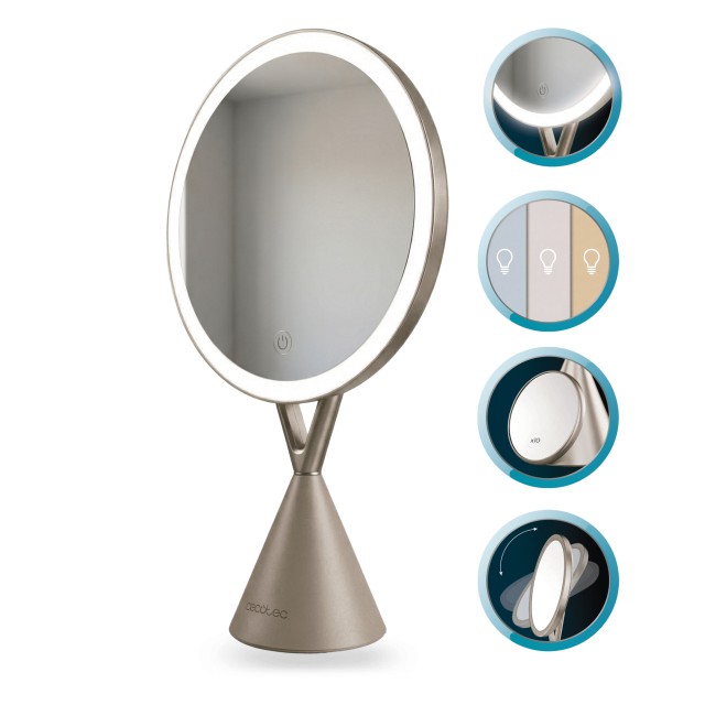 CECOTEC Επαναφορτιζόμενος Καθρέφτης Μακιγιάζ FaceCare Mirror με Μεγέθυνση 10x, LED Φωτισμό και Ρυθμιζόμενη Γωνία CEC-122542