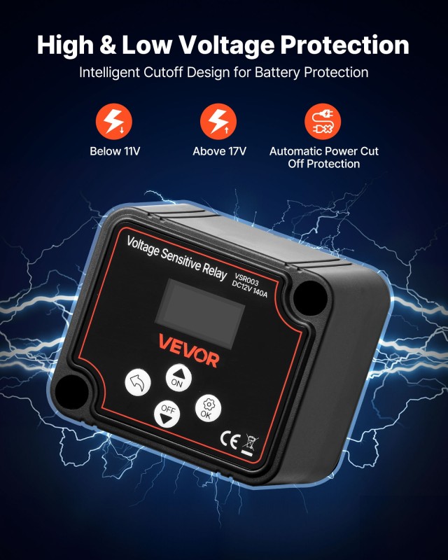 VEVOR Αυτόματος Διακόπτης Μπαταρίας 12V 140A με Οθόνη LCD για Αυτοκίνητα & Σκάφη SDCGLJDQDJQSIRD88001V9