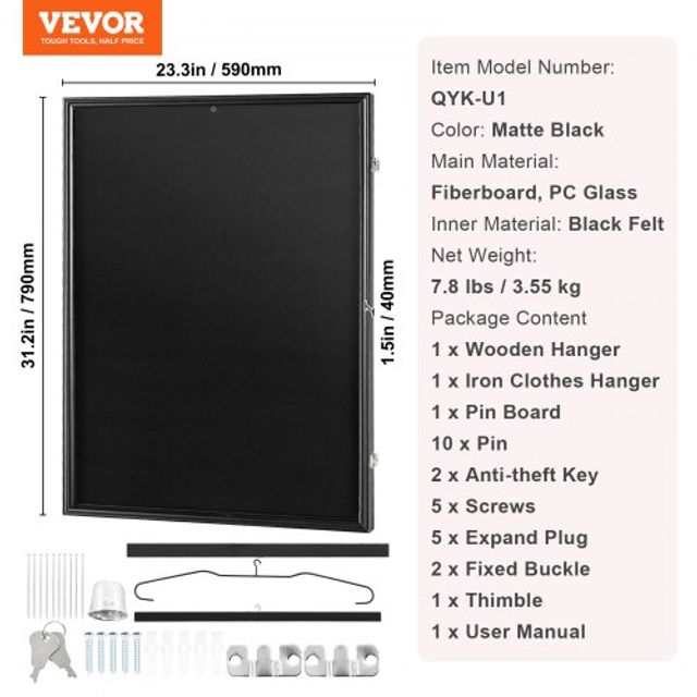 VEVOR  Κορνίζα Προβολής Φανέλας, 59.2 x 79.2 x 3.8 εκ., Μεγάλο Κλείδωμα Σκιάς με Προστασία UV 98% και Κρεμάστρες, για Μπλουζάκια Αθλημάτων QYZSKJZX233356UORV0
