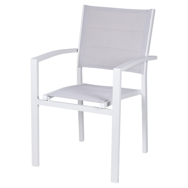 Galileo Καρέκλα εξωτερικού χώρου με μπράτσα από αλουμίνιο, PVC και λευκό πολυεστέρα Tropea Est 2188545