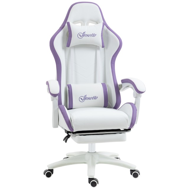 Vinsetto Ρυθμιζόμενη Καρέκλα Gaming με Κλίση Πλάτης, 65x65x121-129 cm, Λευκό και Μωβ 921-618V02WT