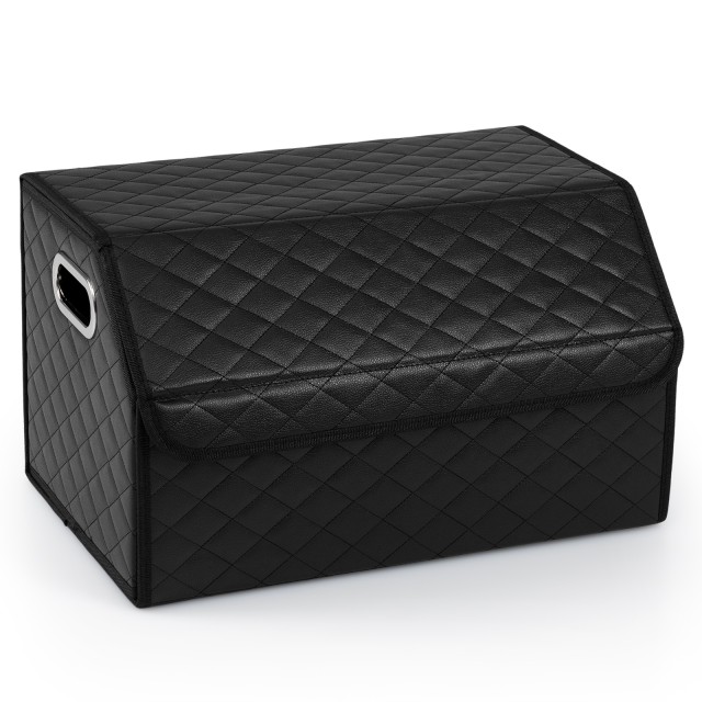 Costway 35L Πτυσσόμενος Οργανωτής Πορτ-μπαγκάζ Αυτοκινήτου από Δέρμα με Καπάκι & Ευέλικτο Διαχωριστικό Καπιτονέ AX10016HF