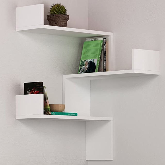 Shally Dogan Γωνιακό Ραφιέρα Τοίχου 3 Επιπέδων Λευκή 60x22x90εκ Εξοικονόμησης Χώρου 02815291