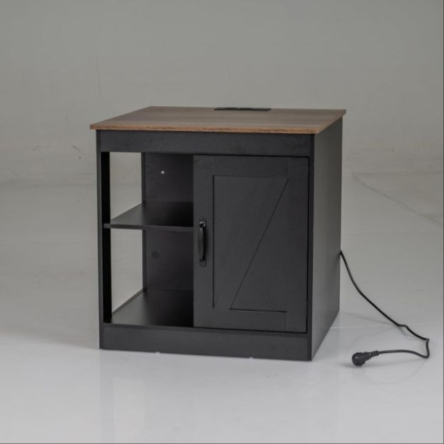 Costway Ξύλινο Κομοδίνο με Σταθμό Φόρτισης και Ρυθμιζόμενο Ράφι 61 x 60 x 60 cm Μαύρο  JV13067DE-DK