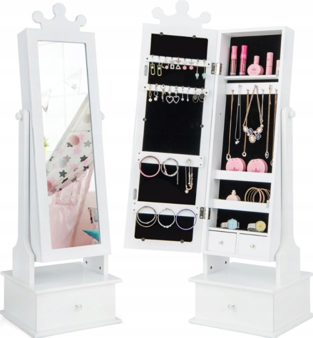 Costway Παιδική Ντουλάπα Κοσμημάτων με Καθρέφτη και Στέμμα για Παιδιά από 3 Ετών HY10431WH