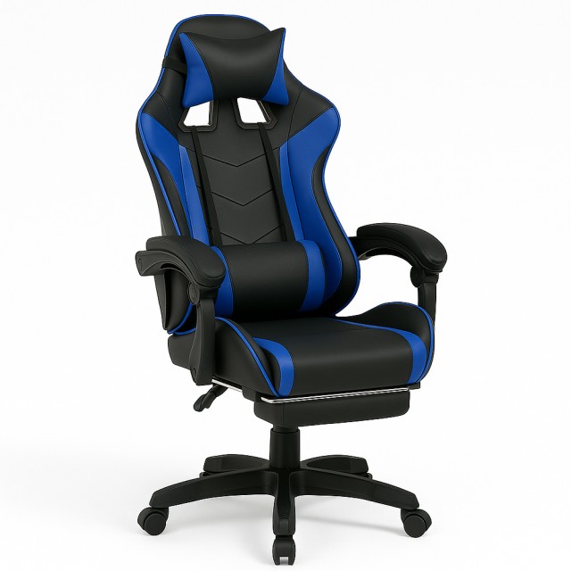 BAKAJI Καρέκλα Gaming Δερματίνη Μαύρο και Μπλε Ανακλινόμενη για Γραφείο Δωμάτιο 02842363
