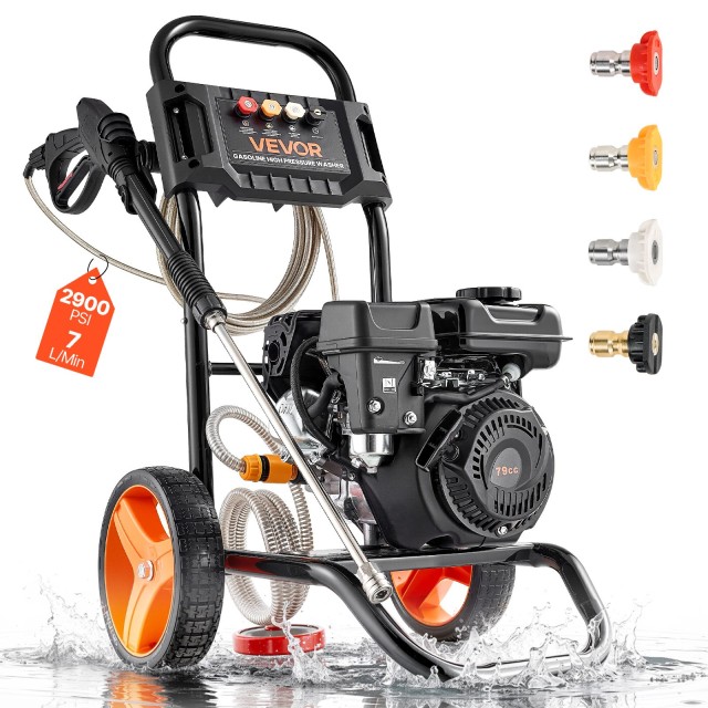 VEVOR Πλυστικό Μηχάνημα Υψηλής Πίεσης Βενζίνης 2900 PSI με Αντλία Αλουμινίου, 7 Λ./λεπτό, Σπρέι Γάντζος & Ραβδί, Σετ με 4 Ακροφύσια - Ιδανικό για Αυτοκίνητα, Φράχτες, Δρόμους, Σπίτια, Αίθρια, Έπιπλα RYGYQXJLBLS7T3JXH001V0