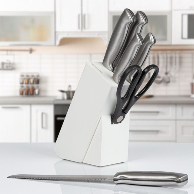 Σετ Μαχαιριών Ανοξείδωτα με Ξύλινη Βάση C-MBS4018-White CLASSBACH